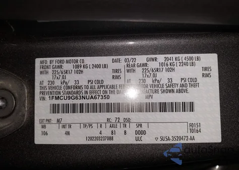 2022 Ford Escape Se from USA, damaged, VIN 1FMCU9G63NUA67350